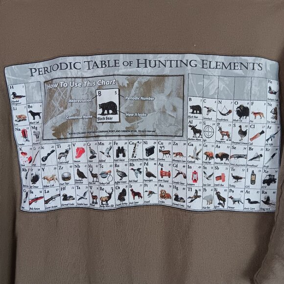 Columbia Periodic Table of Hunting Elements Graphic Long Sleeve T-Shirt Brown LT - Picture 1 of 6